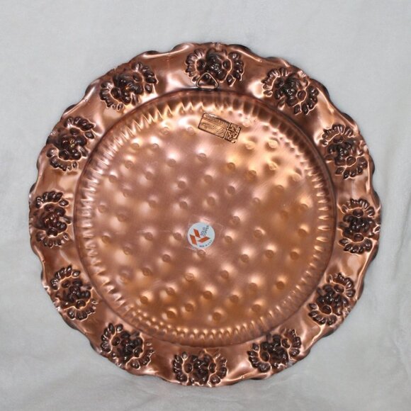 Gregorian solid copper plate hammered hanging Made in USA flowers pattern 13" - Picture 2 of 9